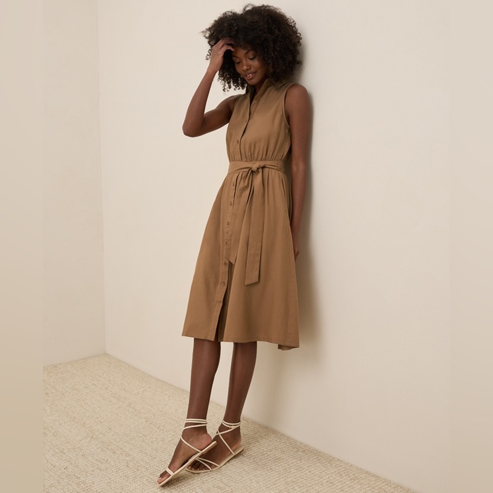 Pact 100% Organic Cotton Sunset Sleeveless Shirtdress in Brown Sugar - Picture 5 of 9